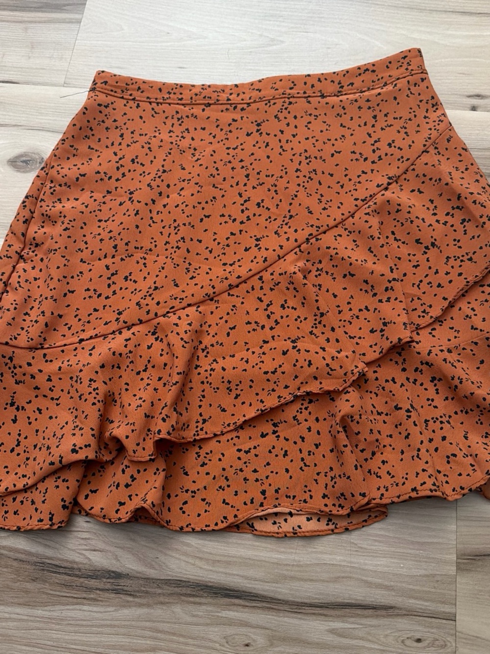Altar'd State Rust Orange Ruffle Mini Skirt with Black Speckle